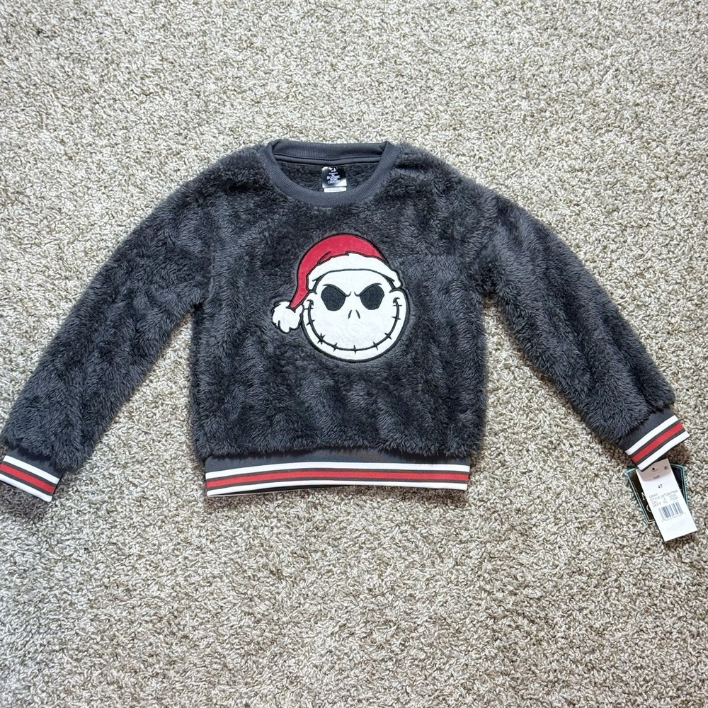 Disney Nightmare Before Christmas Girls 4T Jack Skellington Fuzzy Sweater NWT